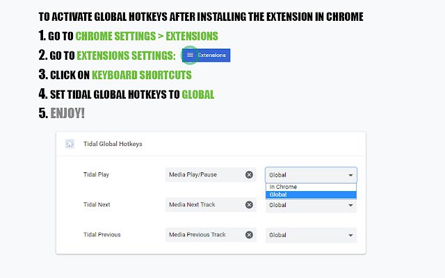 Tidal Global Hotkeys  from Chrome web store to be run with OffiDocs Chromium online