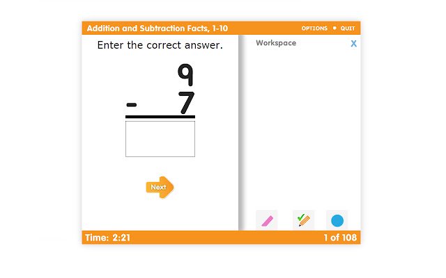 Timed Test: Addition/Subtraction Facts to 10  from Chrome web store to be run with OffiDocs Chromium online