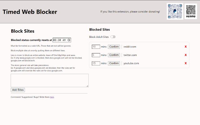 Timed Web Blocker  from Chrome web store to be run with OffiDocs Chromium online