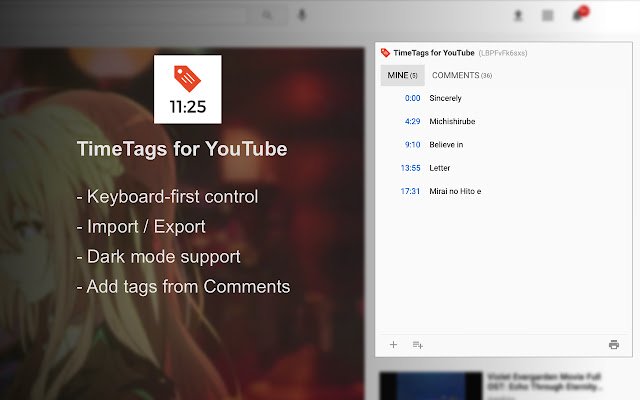 TimeTags for YouTube  from Chrome web store to be run with OffiDocs Chromium online