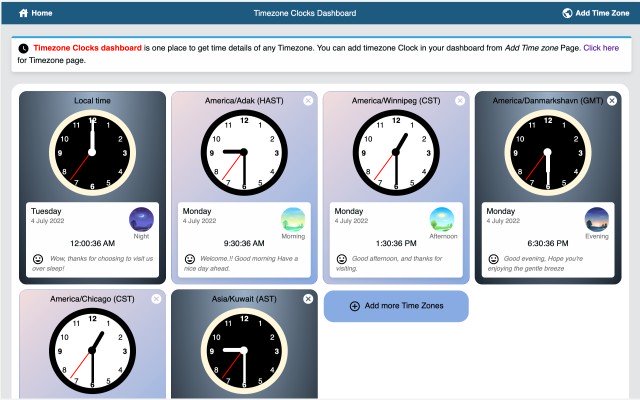 Timezone Clocks Dashboard  from Chrome web store to be run with OffiDocs Chromium online