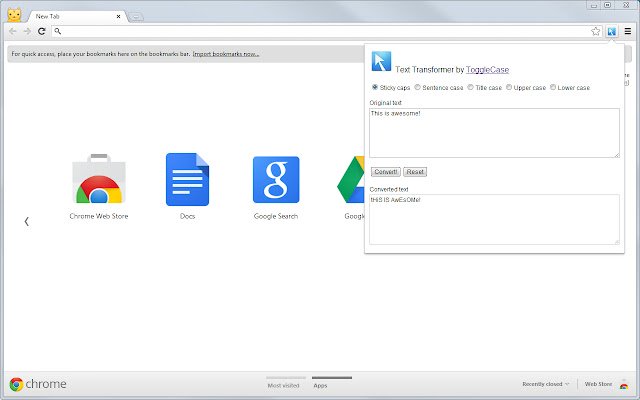 ToggleCase Text Transformer  from Chrome web store to be run with OffiDocs Chromium online