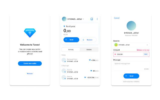 Tonex Wallet aus dem Chrome Web Store soll mit OffiDocs Chromium online betrieben werden