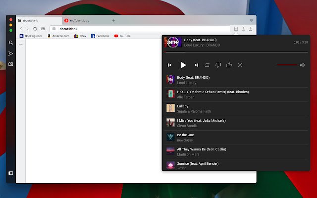 Elementy sterujące paska narzędzi YouTube Music ze sklepu internetowego Chrome można uruchamiać z OffiDocs Chromium online