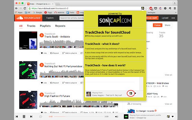 TrackCheck for SoundCloud  from Chrome web store to be run with OffiDocs Chromium online