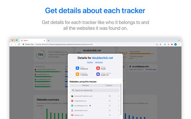 Tracker Spy  from Chrome web store to be run with OffiDocs Chromium online