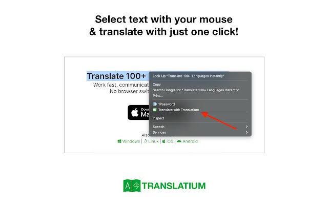 Translate with Translatium  from Chrome web store to be run with OffiDocs Chromium online