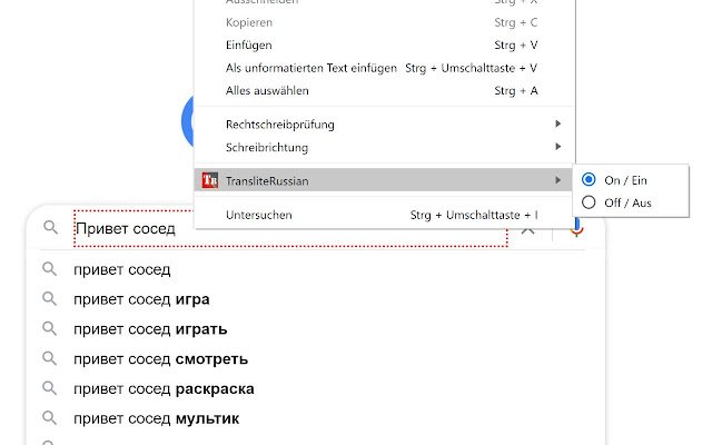 TransliteRussian  from Chrome web store to be run with OffiDocs Chromium online