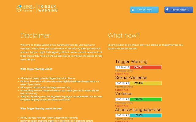 TriggerWarning  from Chrome web store to be run with OffiDocs Chromium online