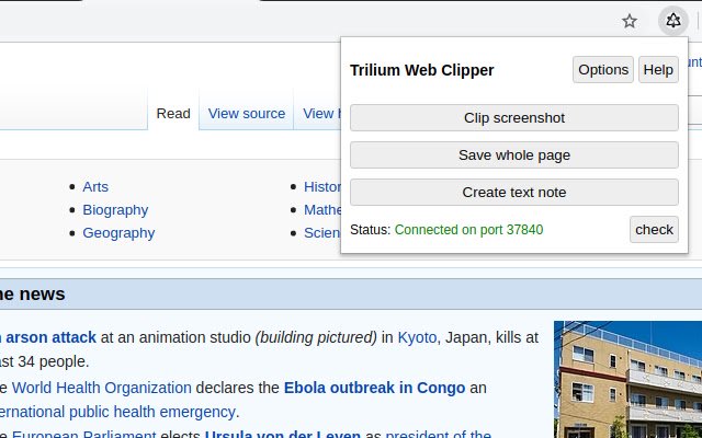 Trilium Web Clipper  from Chrome web store to be run with OffiDocs Chromium online