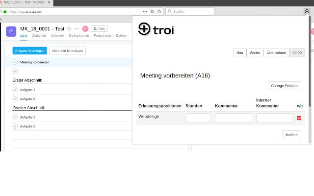 Troi Asana aus dem Chrome-Webshop soll mit OffiDocs Chromium online ausgeführt werden