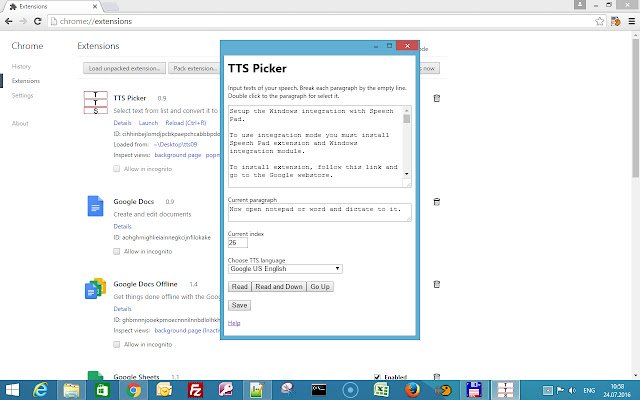 TTS Picker  from Chrome web store to be run with OffiDocs Chromium online