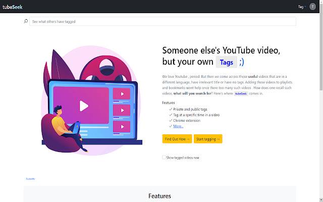 tubeSeek ：个人 YouTube 标签，Chrome 网上商店中的任何语言均可与 OffiDocs Chromium 在线运行