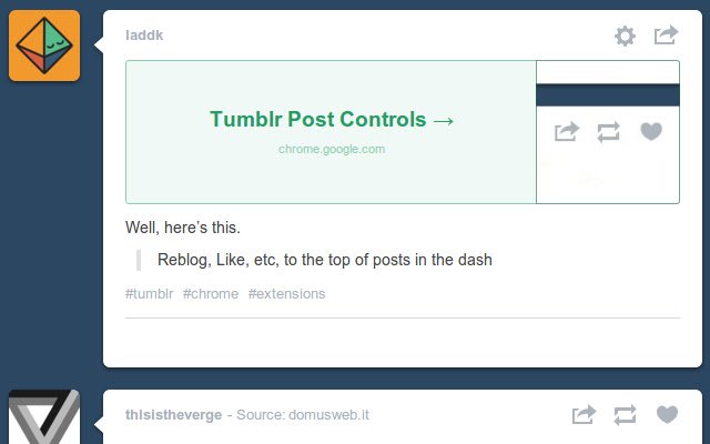 Tumblr Post Controls  from Chrome web store to be run with OffiDocs Chromium online