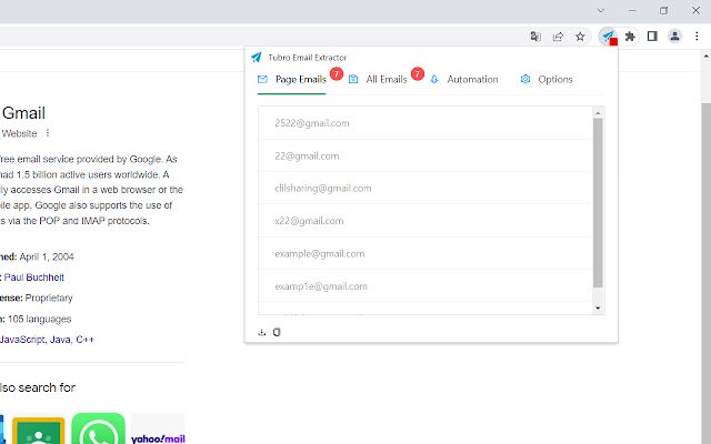Turbo Email Extractor  from Chrome web store to be run with OffiDocs Chromium online