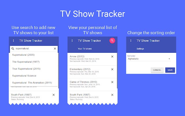 TV Show Tracker מחנות האינטרנט של Chrome להפעלה עם OffiDocs Chromium באינטרנט