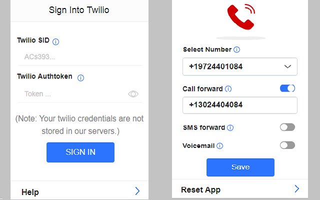 Twilio Burner Phone and SMS  from Chrome web store to be run with OffiDocs Chromium online