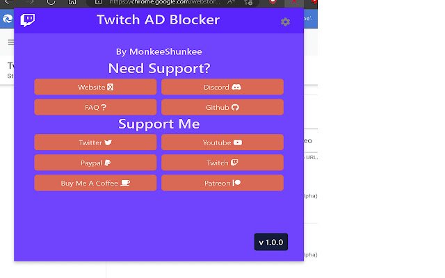 Twitch AD Blocker  from Chrome web store to be run with OffiDocs Chromium online