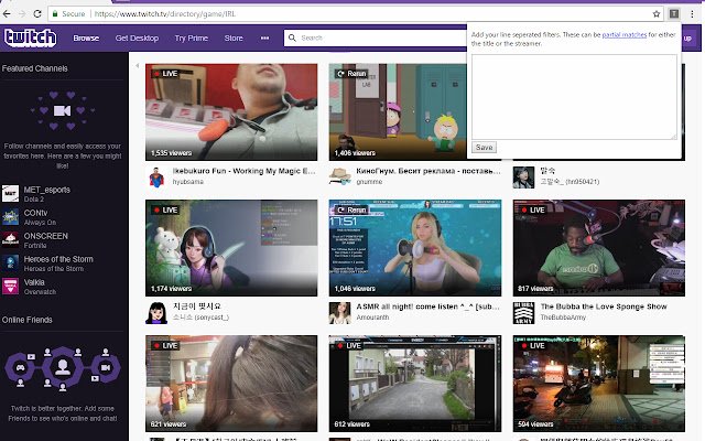 Twitch Channel Filter  from Chrome web store to be run with OffiDocs Chromium online