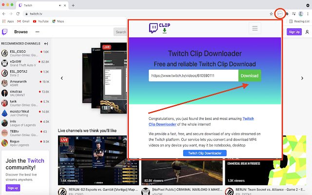 Twitch Clip Downloader Twitch To Mp4  from Chrome web store to be run with OffiDocs Chromium online