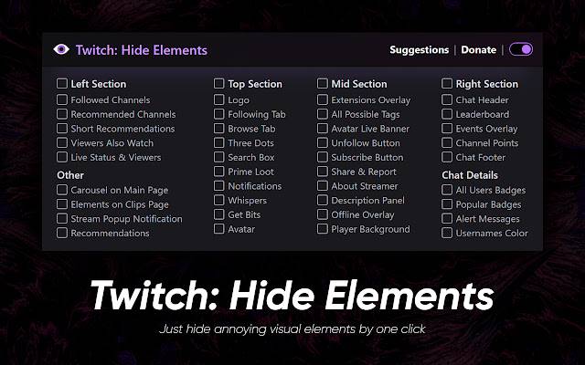 Twitch: Hide Elements from Chrome Web Store, um mit OffiDocs Chromium online ausgeführt zu werden