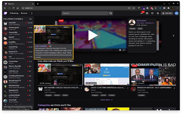 TwitchHover  from Chrome web store to be run with OffiDocs Chromium online