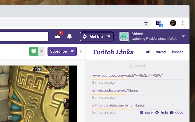 Twitch Links  from Chrome web store to be run with OffiDocs Chromium online