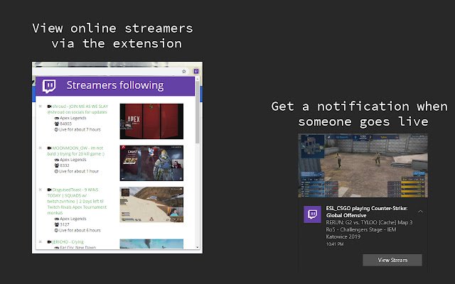 Twitch Stream Notifier از فروشگاه وب Chrome برای اجرا با OffiDocs Chromium به صورت آنلاین