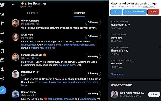 Twitter Mass Unfollow از فروشگاه وب Chrome برای اجرا با OffiDocs Chromium به صورت آنلاین