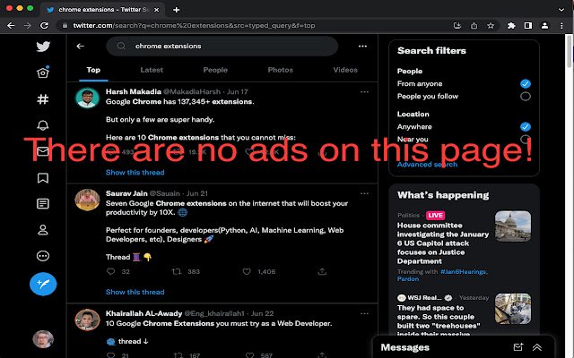 El bloqueador de anuncios promocionados de Twitter de Chrome web store se ejecutará con OffiDocs Chromium en línea