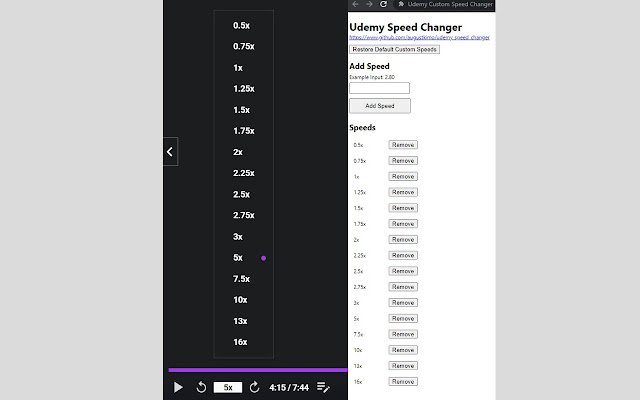 Udemy Custom Speed Changer  from Chrome web store to be run with OffiDocs Chromium online