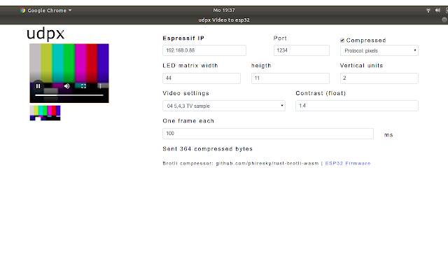 Vídeo udpx a esp32 desde Chrome web store para ejecutarse con OffiDocs Chromium en línea
