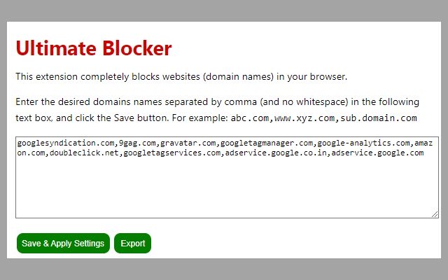 Ultimate Blocker Ads, Trackers, Websites  from Chrome web store to be run with OffiDocs Chromium online