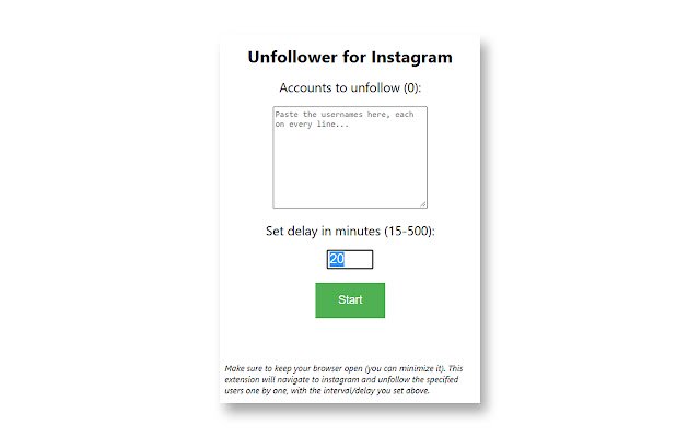 Unfollower for Instagram  from Chrome web store to be run with OffiDocs Chromium online