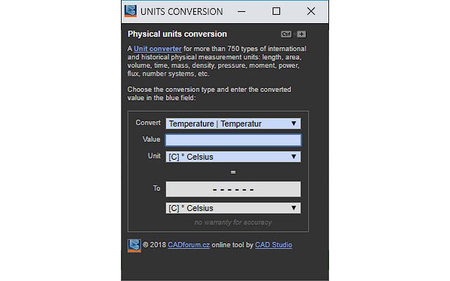 Units Converter for 750+ physical units  from Chrome web store to be run with OffiDocs Chromium online