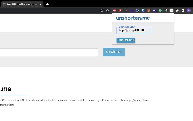 Unshorten.Me  from Chrome web store to be run with OffiDocs Chromium online