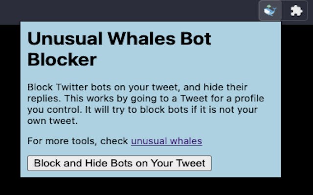 Unusual Whales Twitter Bot Blocker  from Chrome web store to be run with OffiDocs Chromium online