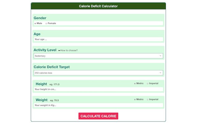 Upfit Calorie Deficit Calculator  from Chrome web store to be run with OffiDocs Chromium online