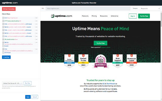 Uptime.com Transaction Recorder  from Chrome web store to be run with OffiDocs Chromium online