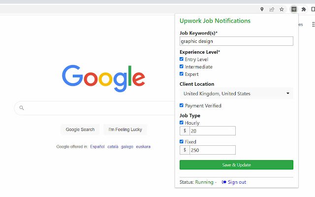 Upwork Job Notifications  from Chrome web store to be run with OffiDocs Chromium online