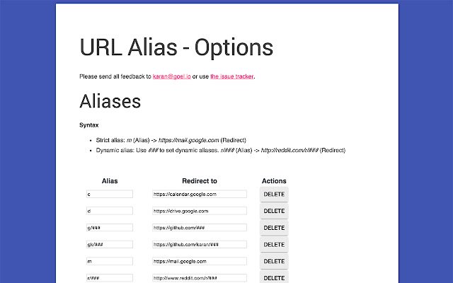 URL Alias  from Chrome web store to be run with OffiDocs Chromium online