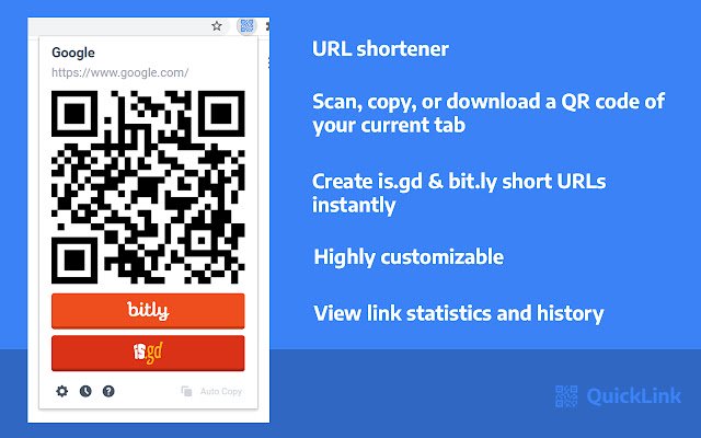 क्रोम वेब स्टोर से यूआरएल शॉर्टनर क्यूआर कोड जेनरेटर क्विकलिंक को ऑनलाइन ऑफीडॉक्स क्रोमियम के साथ चलाया जाएगा