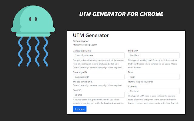 UTM Generator  from Chrome web store to be run with OffiDocs Chromium online