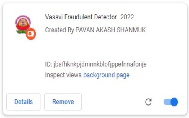 Vasavi Fraudulent Detector  from Chrome web store to be run with OffiDocs Chromium online