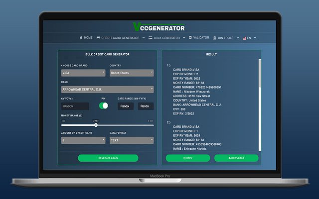 VCCGenerator Credit Card Generator Tool  from Chrome web store to be run with OffiDocs Chromium online