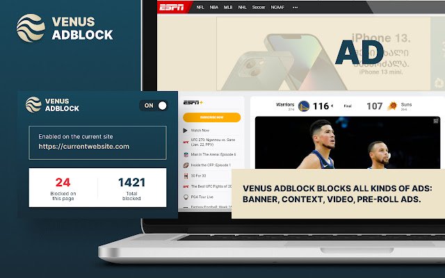 Venus Adblock  from Chrome web store to be run with OffiDocs Chromium online