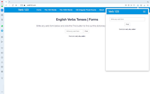 Verb123 | English Verbs Tenses  from Chrome web store to be run with OffiDocs Chromium online