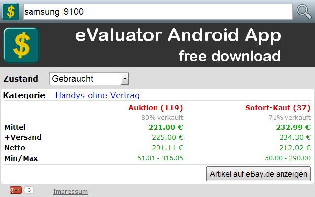 Verkaufswert Rechner Online (Das Original)  from Chrome web store to be run with OffiDocs Chromium online