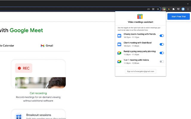 Video meetings assistant  from Chrome web store to be run with OffiDocs Chromium online