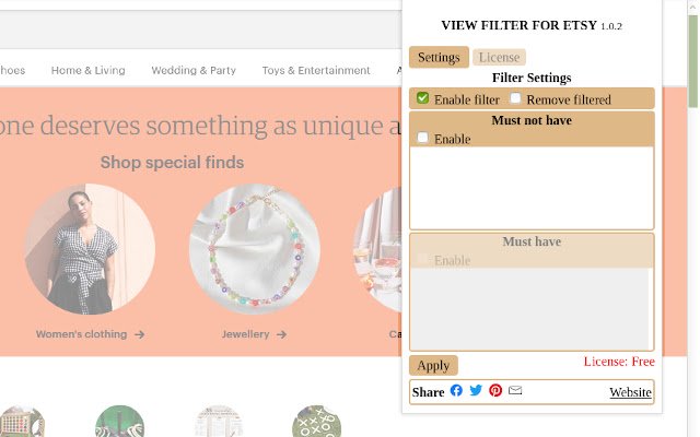 Visualizza filtro per Etsy dal Chrome Web Store da eseguire con OffiDocs Chromium online